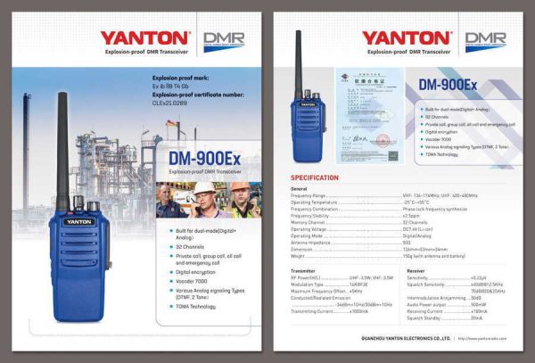 Yanton DM-900EX intrínsecamente seguro antiexplosivo UHF DMR