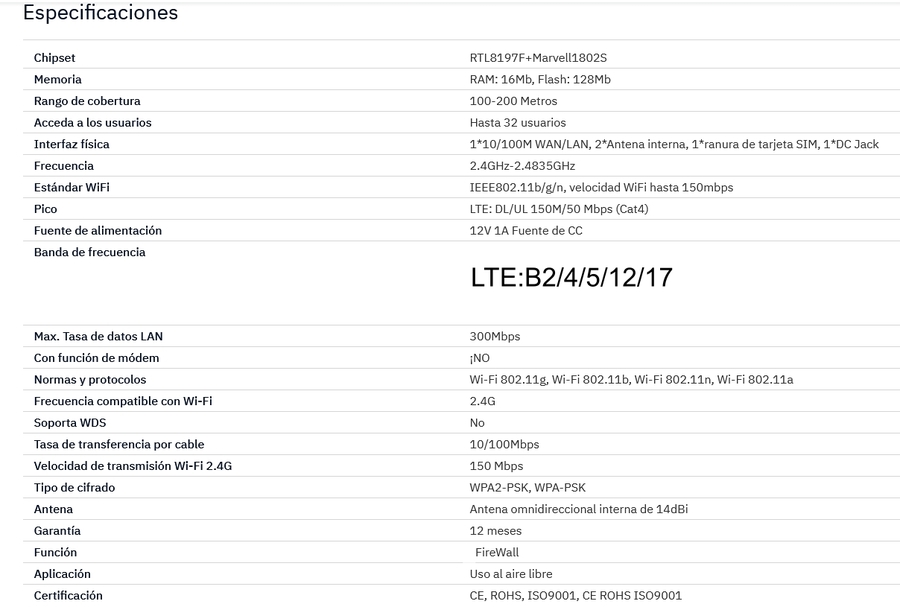 Router Wifi exterior 4G LTE de 2.4GHz 300Mbps POE SIM - Imagen 2